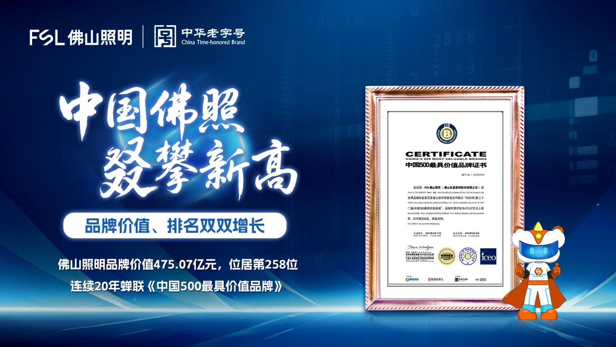 475.07亿元！佛山照明连续20年荣登“中国500最具价值品牌”榜单